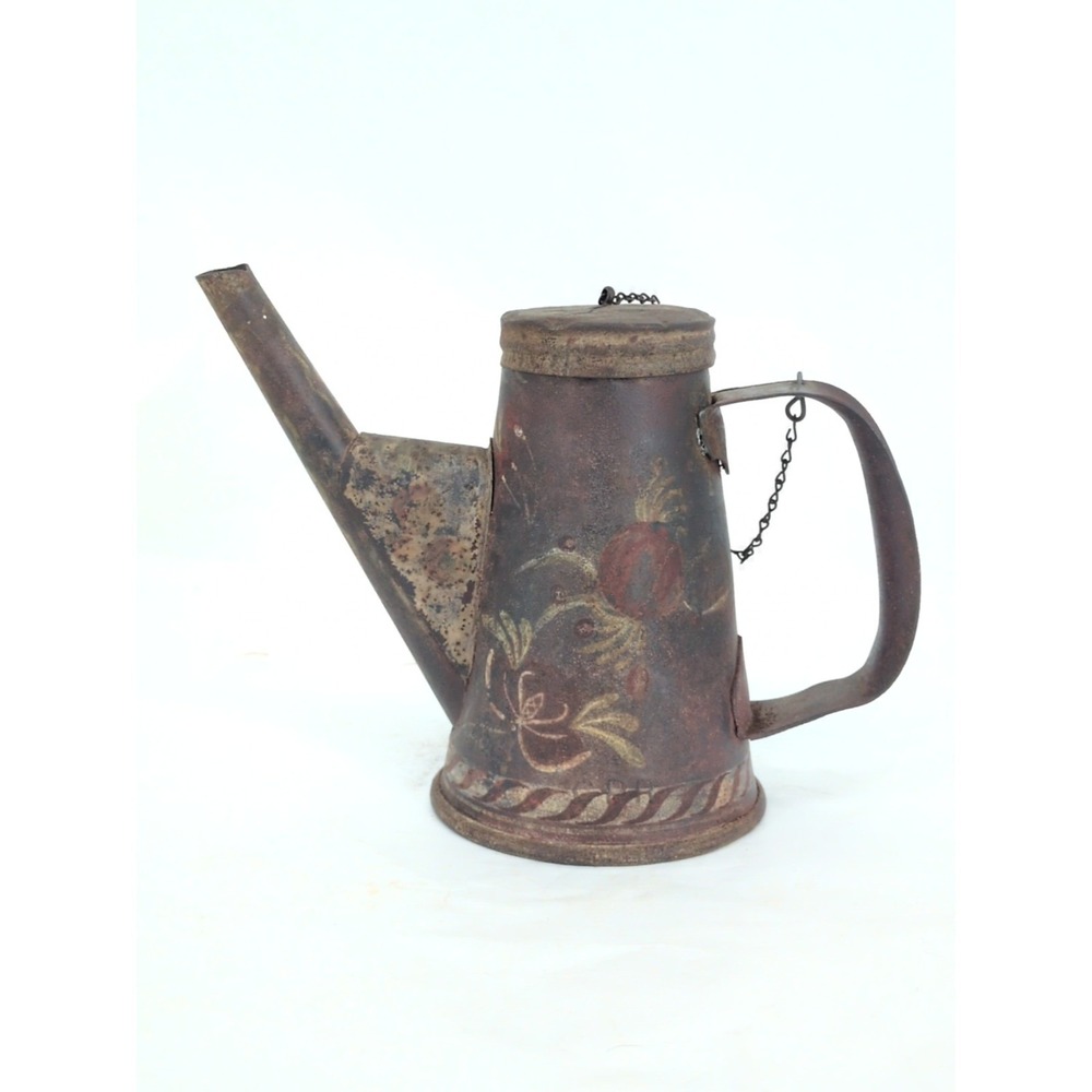 Antique Canadian Pacific Railroad Signal Oil Lamp Teapot Light Tole Painted Folk
